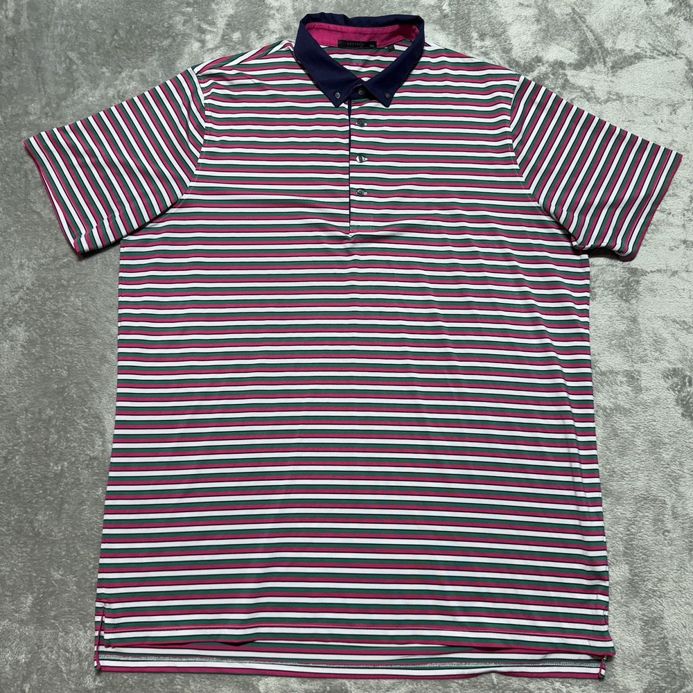 Greyson Clothiers Saranac Golf Polo Shirt Mens XXL 2X Stripe Pink Green